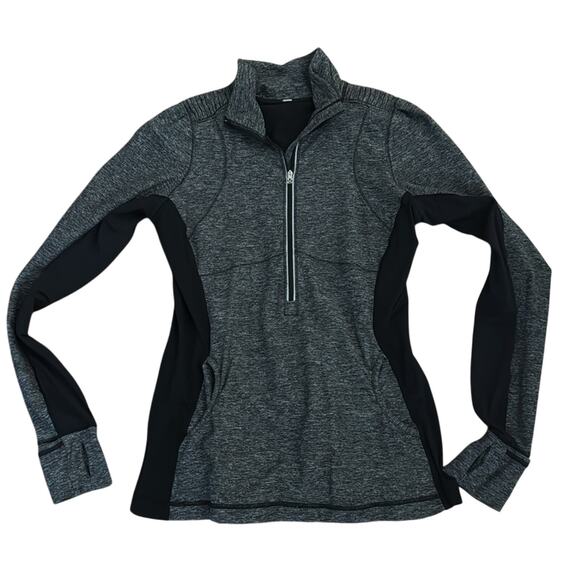 Lululemon Star Runner Pullover Size 10 Stripe Black Gray Heathered 1/4 Zip - Picture 7 of 7